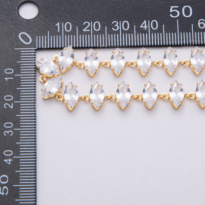 18K Gold Filled 10mm Clear Marquise CZ Gemstone Unfinished Chain by Yard | Roll-1828