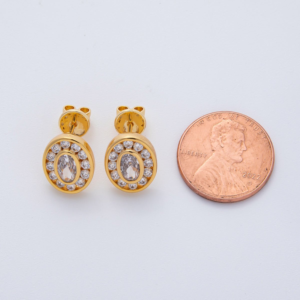 18K Gold Filled 10mm Clear Micro Paved CZ Bezel Oval Stud Earrings | AD1621