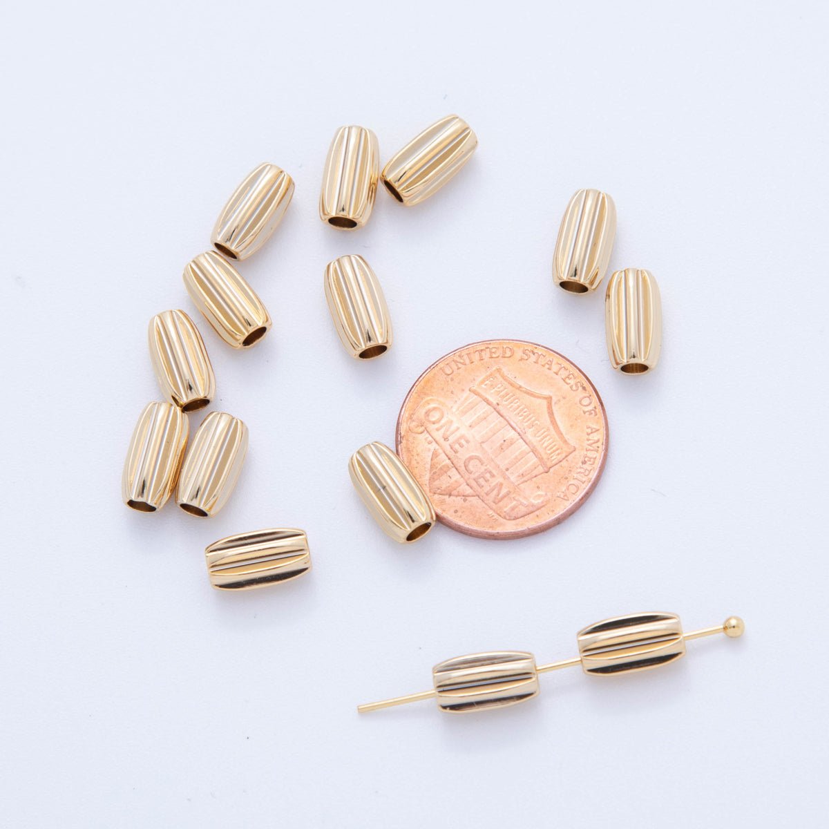 18K Gold Filled 10mm Lines Textured Bar Tube Slider Bead Spacer 10pcs | AF-A1064