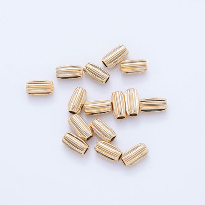 18K Gold Filled 10mm Lines Textured Bar Tube Slider Bead Spacer 10pcs | AF-A1064