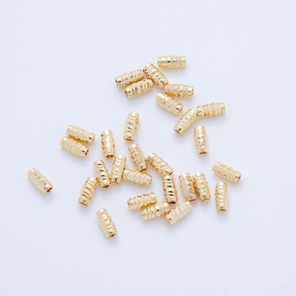 18K Gold Filled 10mm Lines Twisted Barrel Tube Slider Bead Spacer 10pcs  | AF-A1067