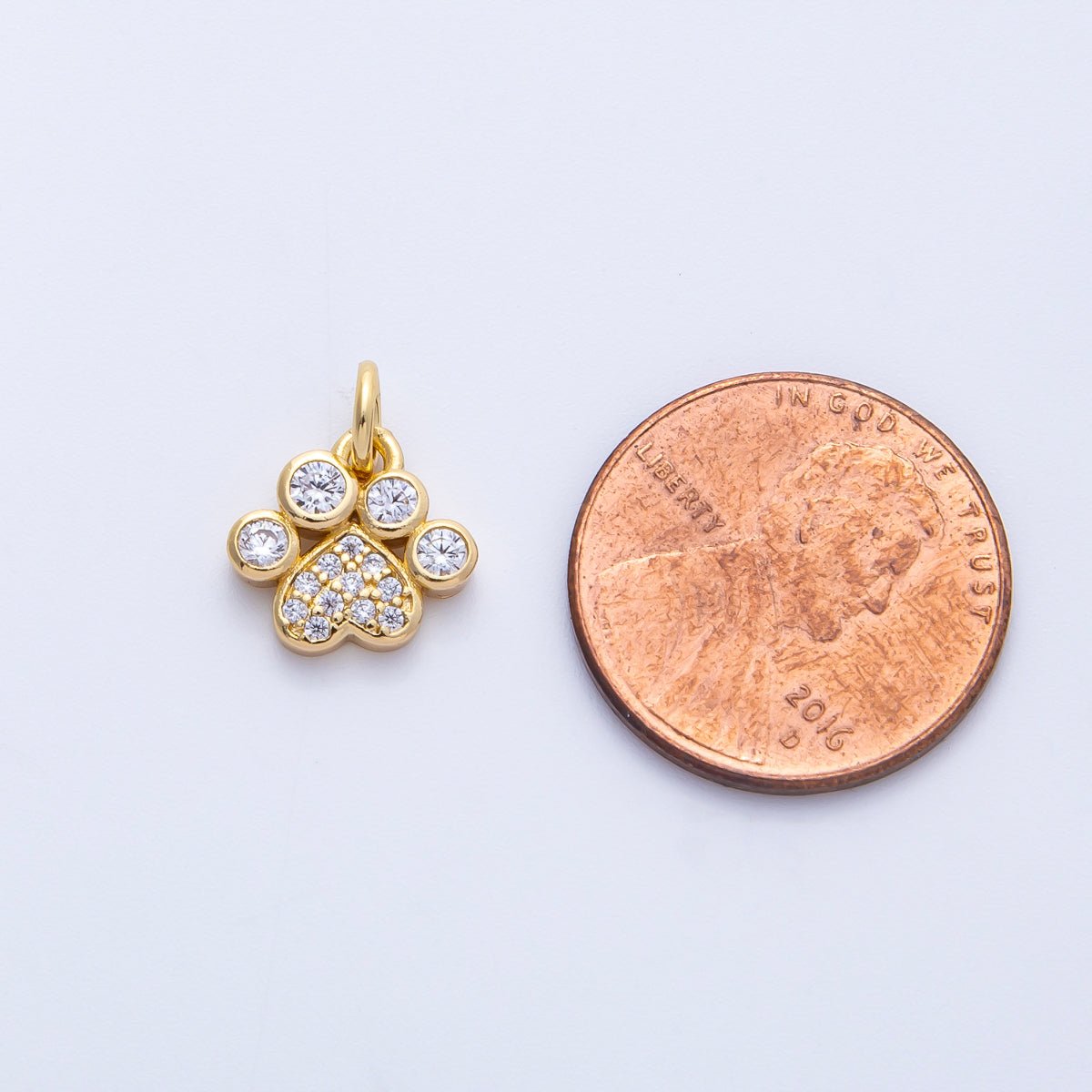 18K Gold Filled 10mm Micro Paved CZ Animal Paw Print Charm | Charms-00414