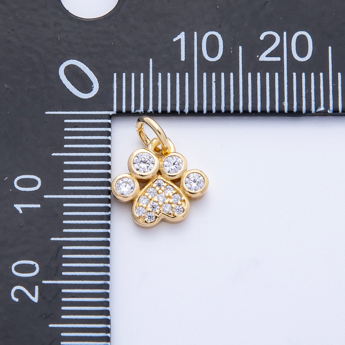 18K Gold Filled 10mm Micro Paved CZ Animal Paw Print Charm | Charms-00414