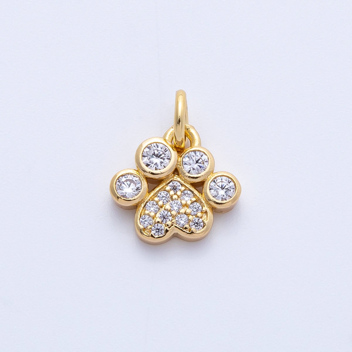 18K Gold Filled 10mm Micro Paved CZ Animal Paw Print Charm | Charms-00414