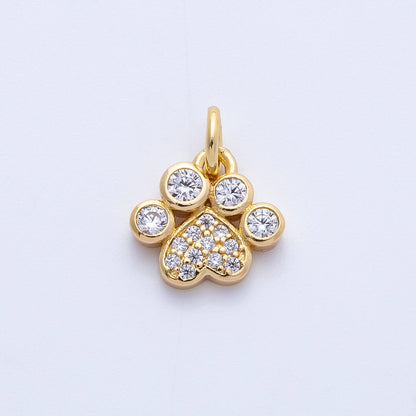 18K Gold Filled 10mm Micro Paved CZ Animal Paw Print Charm | Charms-00414