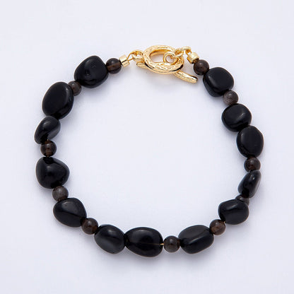 18K Gold Filled 10mm Onyx, Carnelian, Amazonite Pebble Gemstone Bead 7.5 Inch Toggle Bracelet | WA-4105
