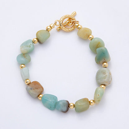18K Gold Filled 10mm Onyx, Carnelian, Amazonite Pebble Gemstone Bead 7.5 Inch Toggle Bracelet | WA-4105