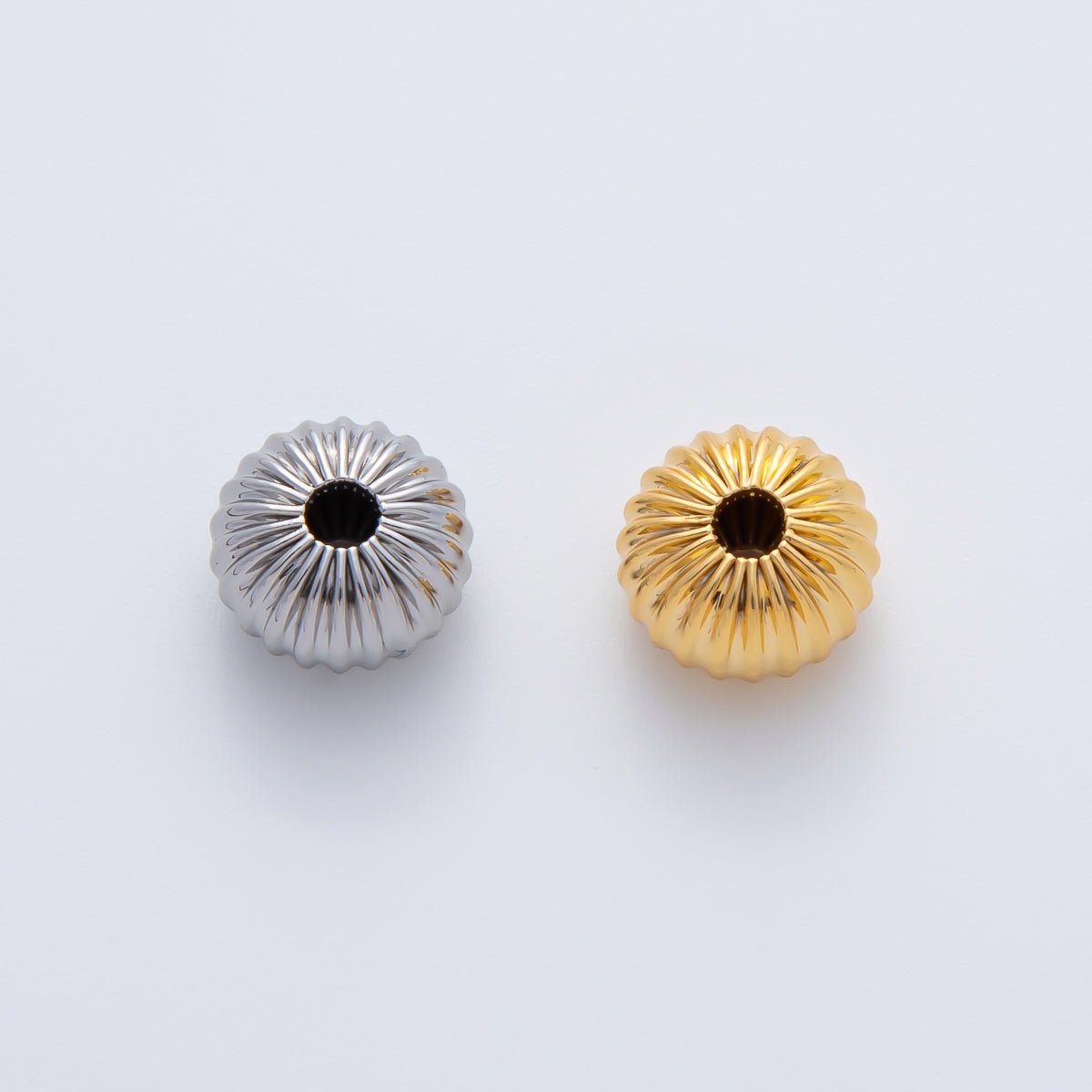 18K Gold Filled 10mm Ribbed Croissant Rondelle Bead in Gold &amp; Silver | B348