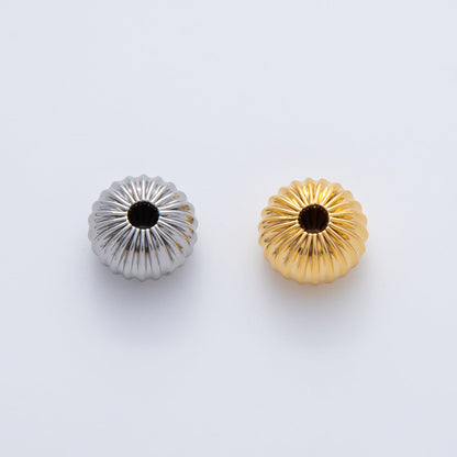 18K Gold Filled 10mm Ribbed Croissant Rondelle Bead in Gold &amp; Silver | B348