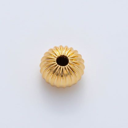 18K Gold Filled 10mm Ribbed Croissant Rondelle Bead in Gold &amp; Silver | B348