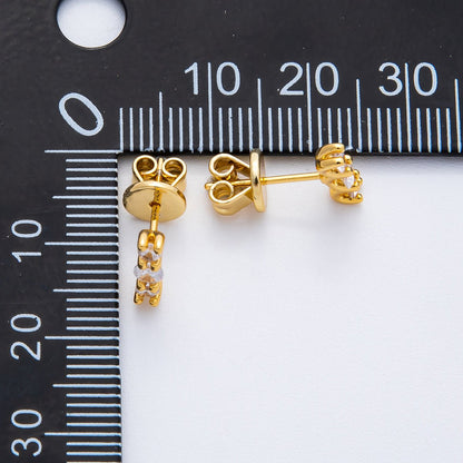 18K Gold Filled 10mm Round CZ Linear Cluster Minimalist Stud Earrings | AD1565