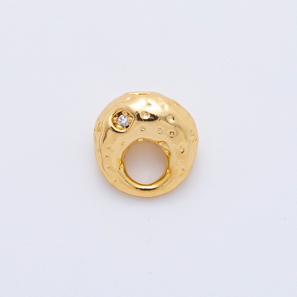 18K Gold Filled 10mm Round CZ Unique Oval with Large Hole Spacer Bead | AF-A1087