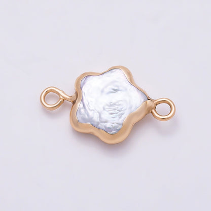 18K Gold Filled 10mm White Freshwater Pearl Foil Celestial Star Connector | Connectors-00033