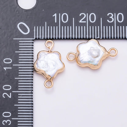 18K Gold Filled 10mm White Freshwater Pearl Foil Celestial Star Connector | Connectors-00033