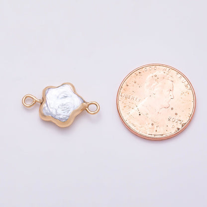 18K Gold Filled 10mm White Freshwater Pearl Foil Celestial Star Connector | Connectors-00033
