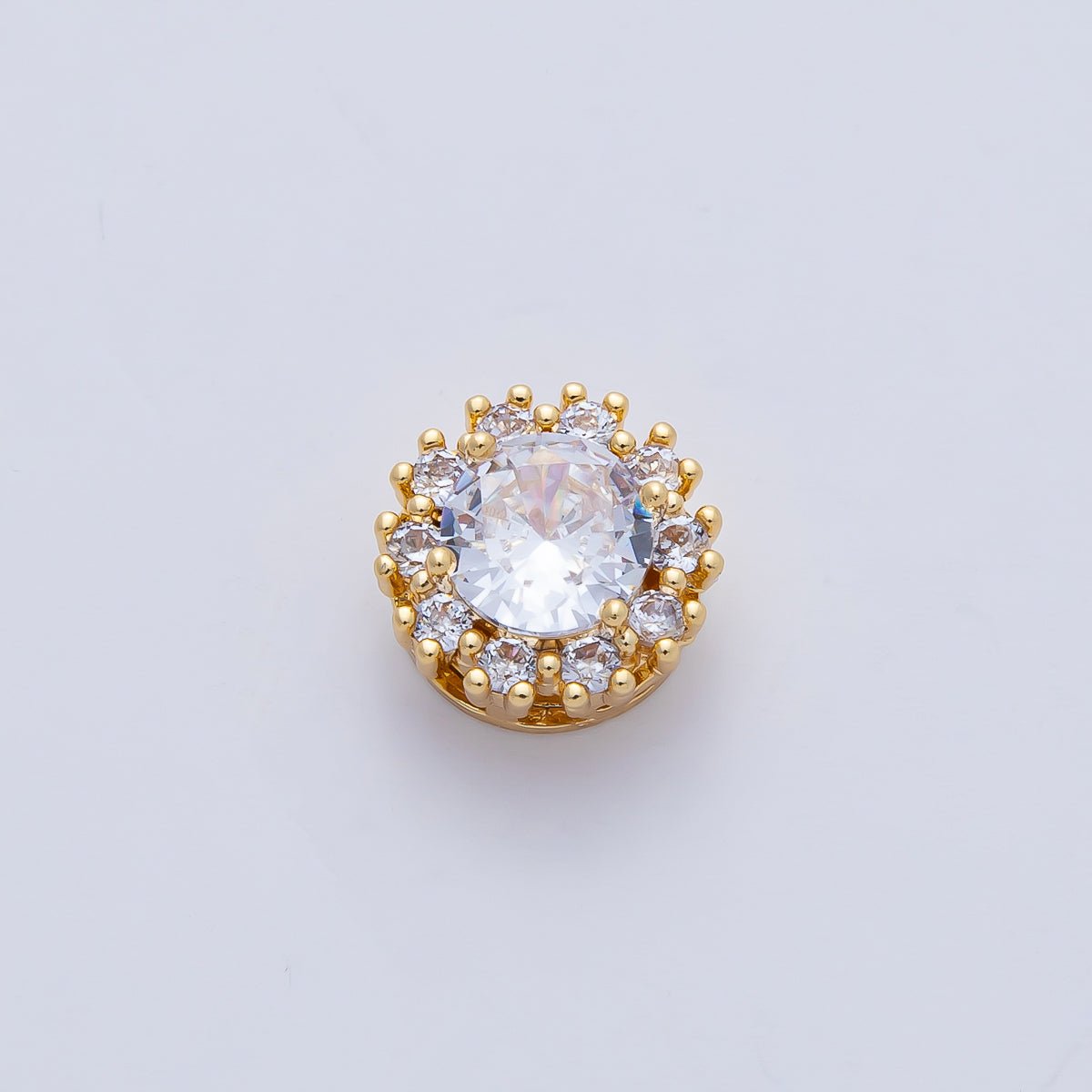 18K Gold Filled 11.5mm Blue, Pink, Clear CZ Micro Paved Round Spacer Bead | B527 B528