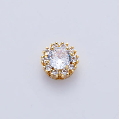 18K Gold Filled 11.5mm Blue, Pink, Clear CZ Micro Paved Round Spacer Bead | B527 B528