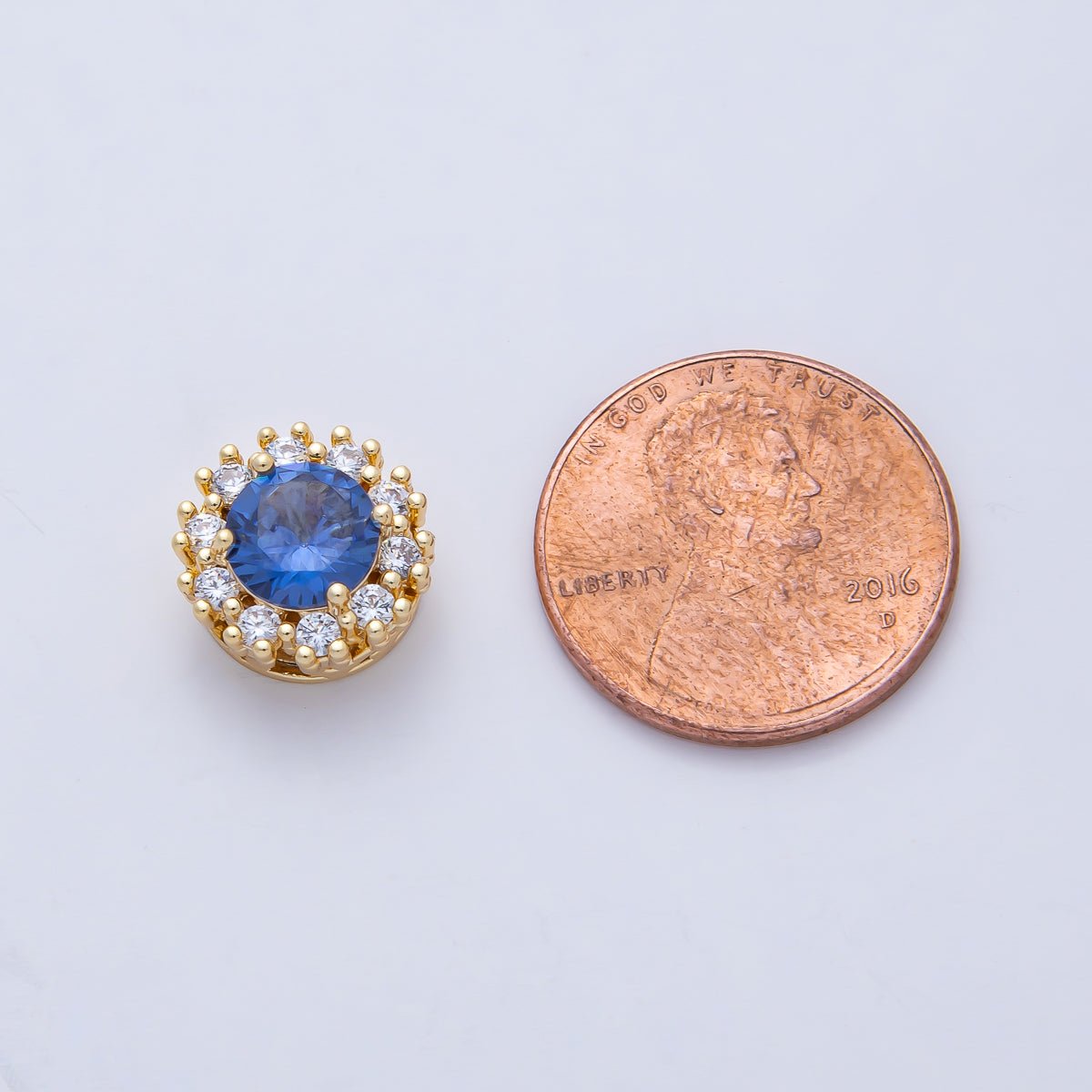 18K Gold Filled 11.5mm Blue, Pink, Clear CZ Micro Paved Round Spacer Bead | B527 B528