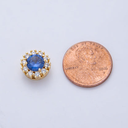 18K Gold Filled 11.5mm Blue, Pink, Clear CZ Micro Paved Round Spacer Bead | B527 B528