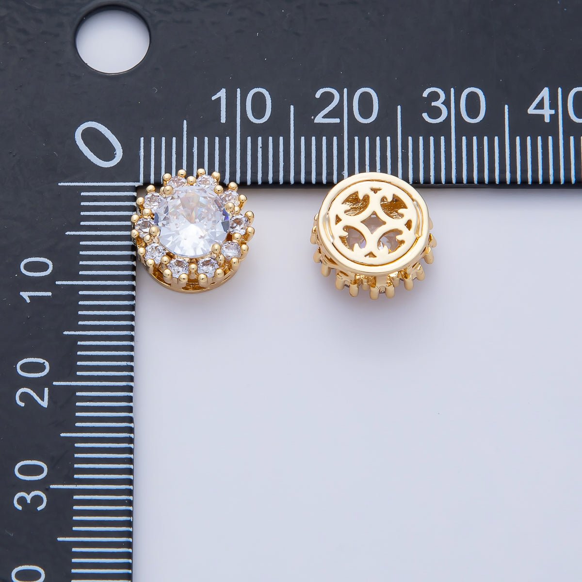 18K Gold Filled 11.5mm Blue, Pink, Clear CZ Micro Paved Round Spacer Bead | B527 B528