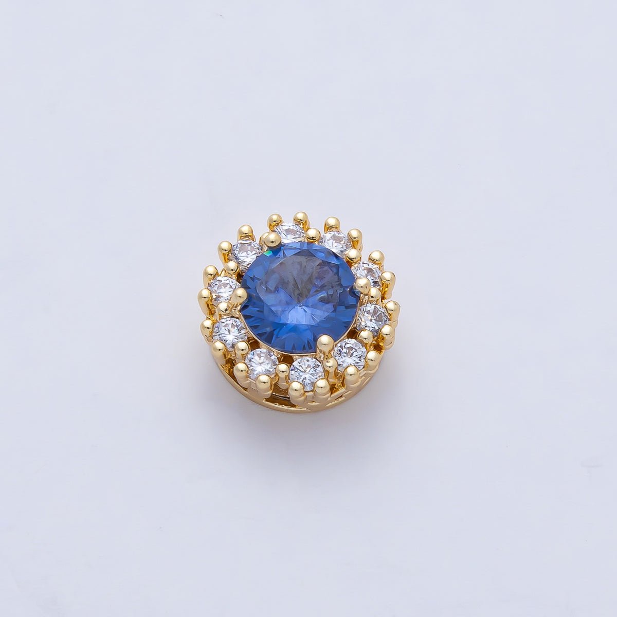 18K Gold Filled 11.5mm Blue, Pink, Clear CZ Micro Paved Round Spacer Bead | B527 B528