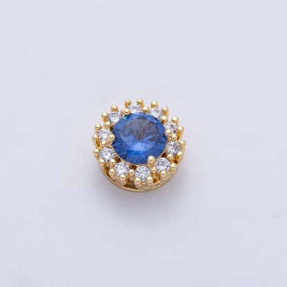 18K Gold Filled 11.5mm Blue, Pink, Clear CZ Micro Paved Round Spacer Bead | B527 B528