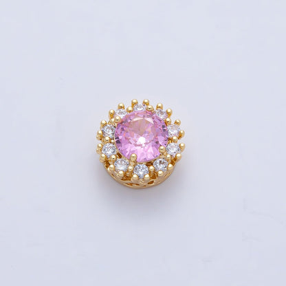 18K Gold Filled 11.5mm Blue, Pink, Clear CZ Micro Paved Round Spacer Bead | B527 B528