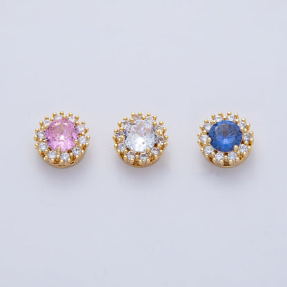 18K Gold Filled 11.5mm Blue, Pink, Clear CZ Micro Paved Round Spacer Bead | B527 B528
