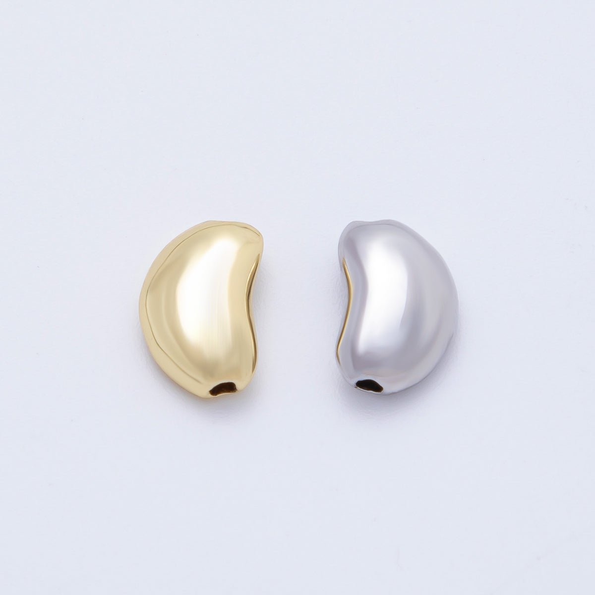18K Gold Filled 11.5mm Puffed Bean Pebble Spacer Bead in Gold &amp; Silver | AF1091