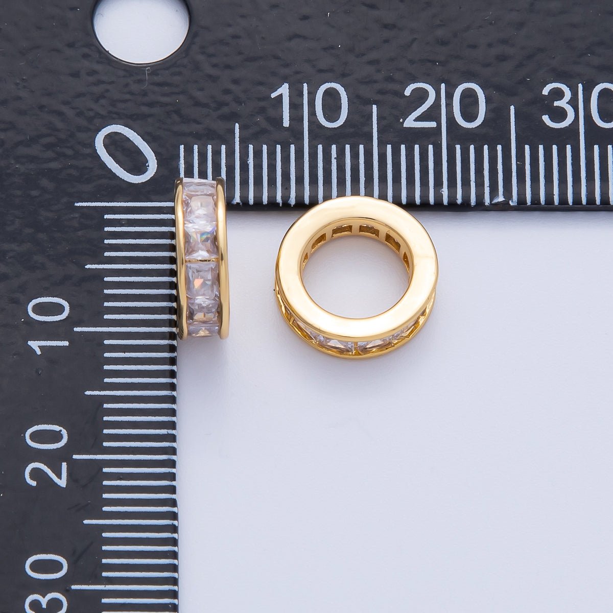 18K Gold Filled 11.7mm Clear CZ Baguette Rondelle Bead | B697