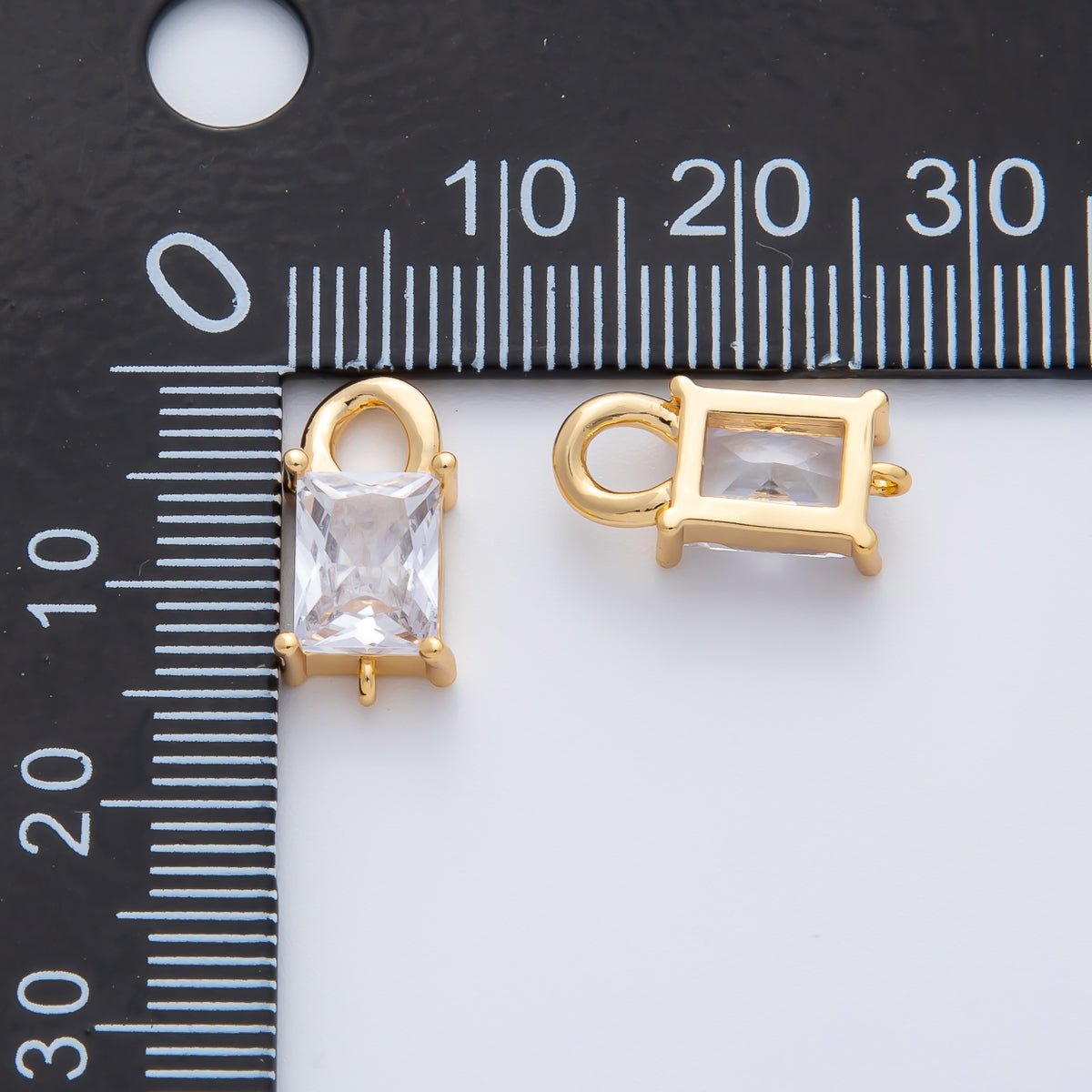 18K Gold Filled 11mm Clear CZ Baguette Curb Connector Finding | Z1448
