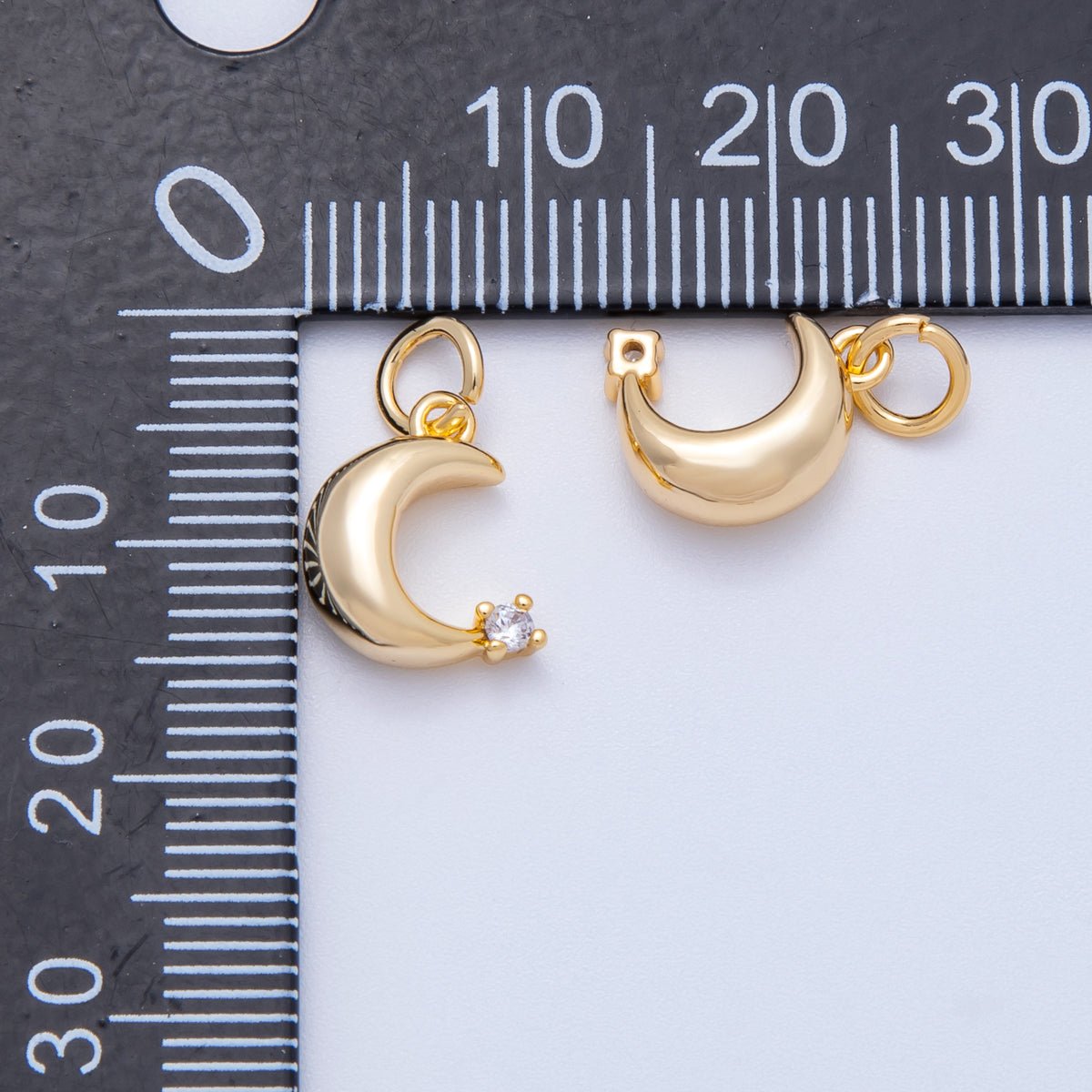 18K Gold Filled 11mm Clear CZ Mini Celestial Crescent Moon Charm | Charms-00422