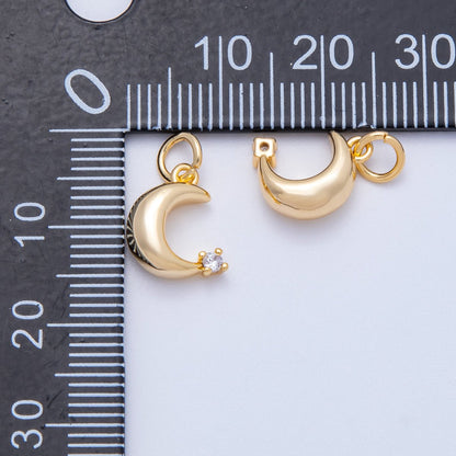 18K Gold Filled 11mm Clear CZ Mini Celestial Crescent Moon Charm | Charms-00422
