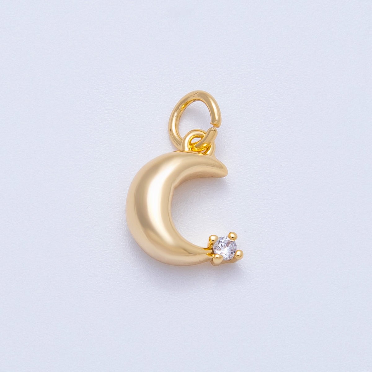 18K Gold Filled 11mm Clear CZ Mini Celestial Crescent Moon Charm | Charms-00422