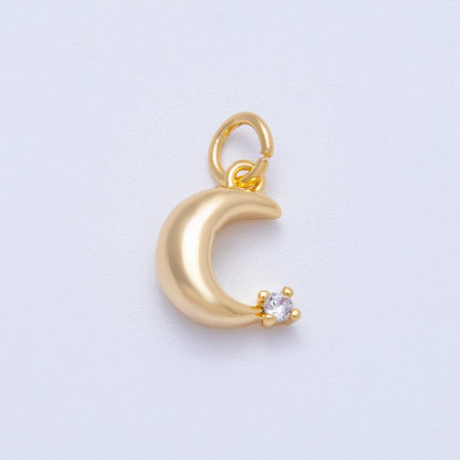 18K Gold Filled 11mm Clear CZ Mini Celestial Crescent Moon Charm | Charms-00422
