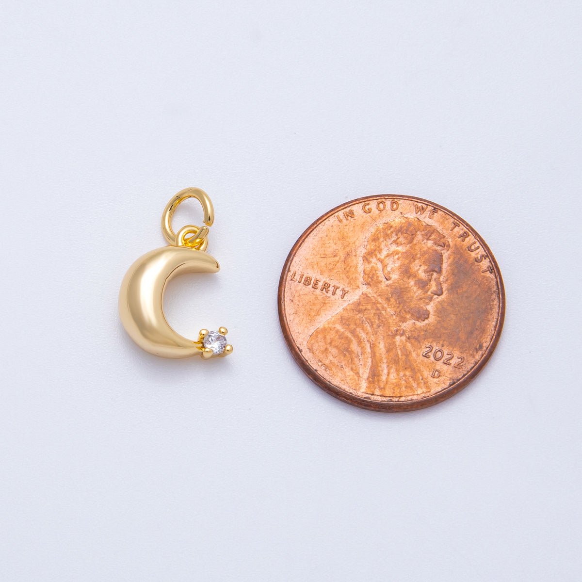 18K Gold Filled 11mm Clear CZ Mini Celestial Crescent Moon Charm | Charms-00422