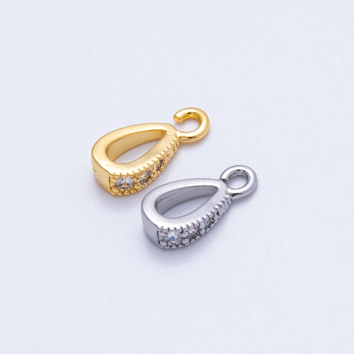 18K Gold Filled 11mm Micro Paved CZ Open Loop Bail Pendant Findings in Gold &amp; Silver | Findings-00129 Findings-00130