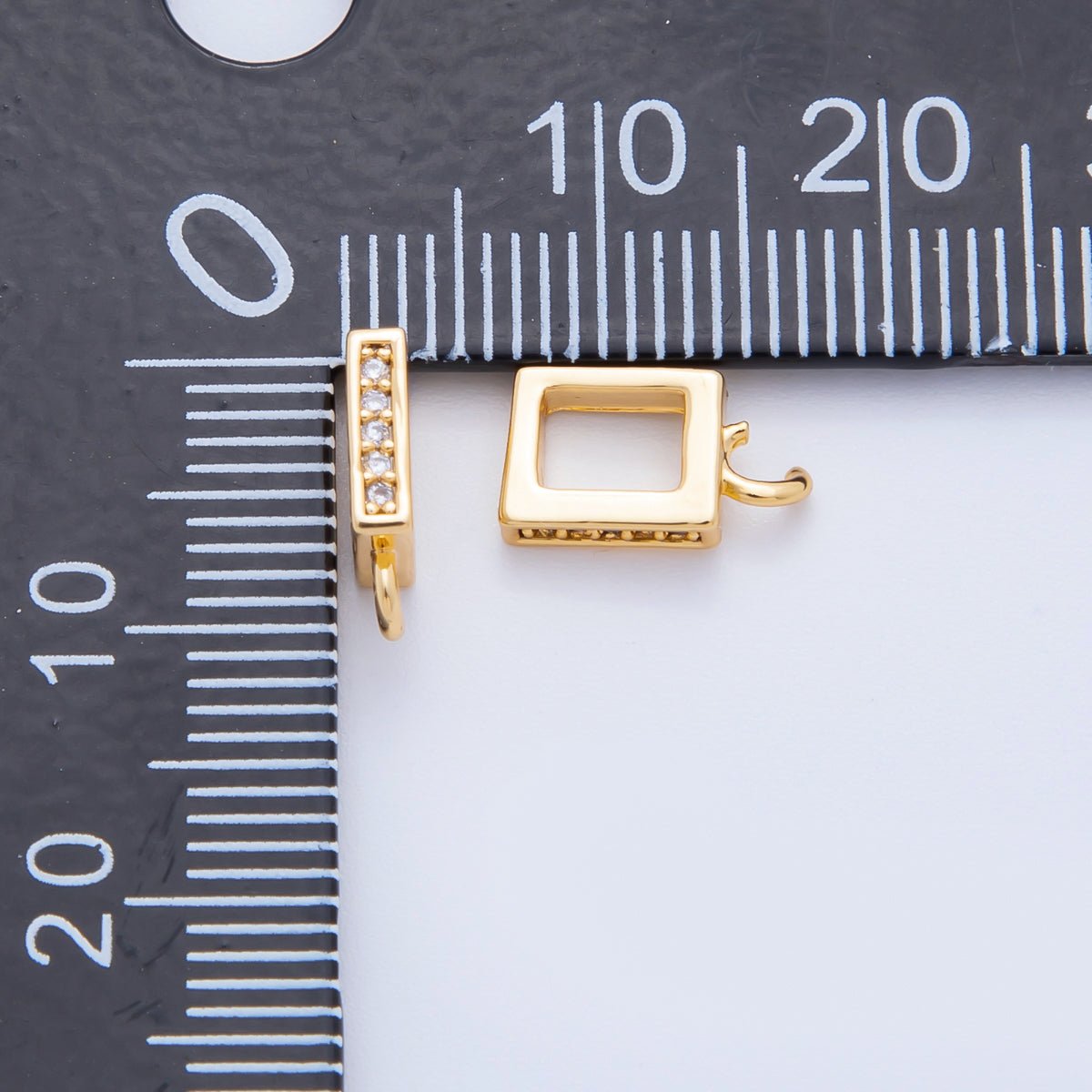 18K Gold Filled 11mm Micro Paved CZ Rectangular Bail Pendant Spacer Holder with Open Link | Z-A1248