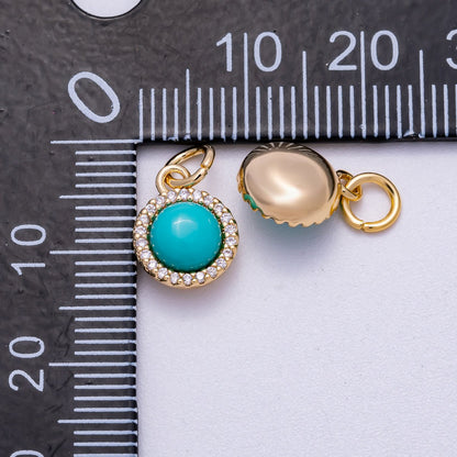 18K Gold Filled 11mm Turquoise Micro Paved CZ Round Bezel Mini Charm | Charms-00551