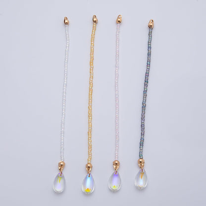 18K Gold Filled 123mm White, Black, Clear, Peach Iridescent AB Gemstone Drop Crimp Finding | Z1397 ~ Z1400