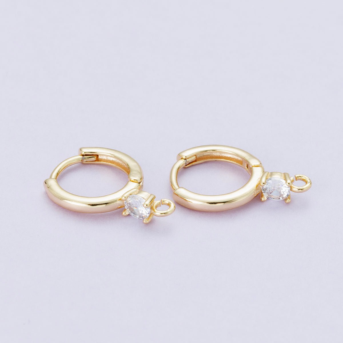 18K Gold Filled 12.5mm Clear CZ Open Loop Drop Huggie Earrings | Findings-00083