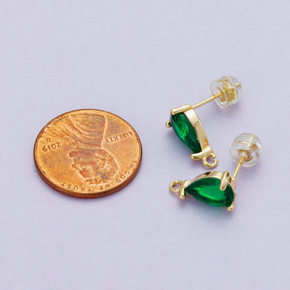 18K Gold Filled 12.5mm Green Teardrop CZ Open Loop Drop Stud Earring | Findings-00096