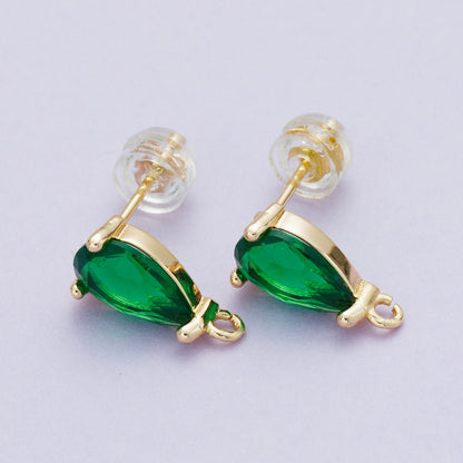 18K Gold Filled 12.5mm Green Teardrop CZ Open Loop Drop Stud Earring | Findings-00096