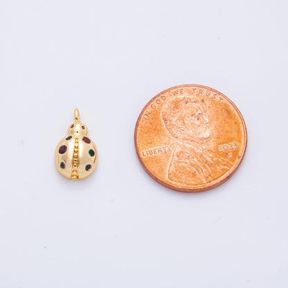 18K Gold Filled 12.5mm Multicolor Round CZ Dotted Ladybug Animals Pendant | AH-919