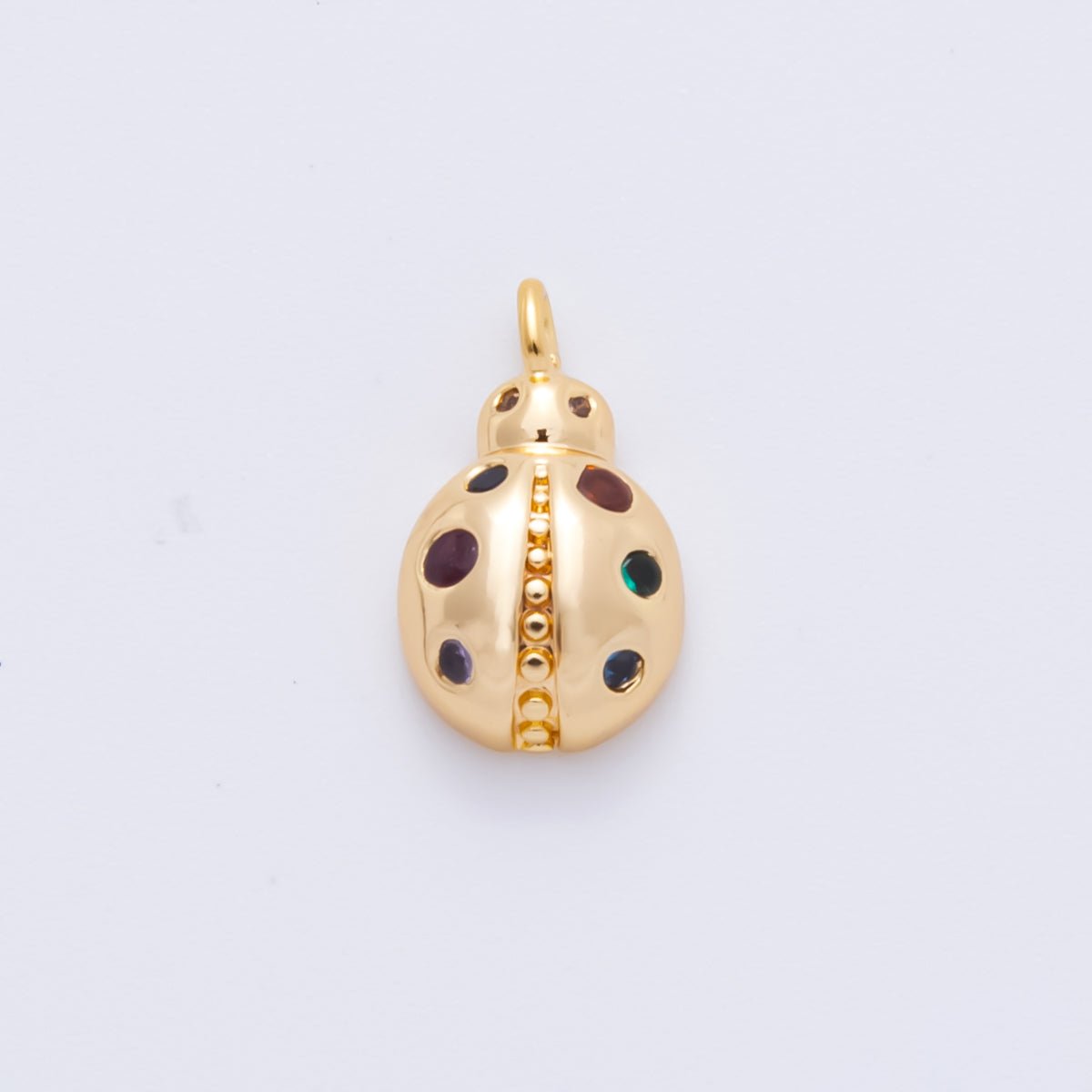 18K Gold Filled 12.5mm Multicolor Round CZ Dotted Ladybug Animals Pendant | AH-919