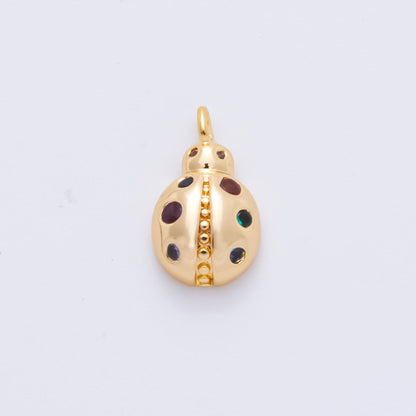 18K Gold Filled 12.5mm Multicolor Round CZ Dotted Ladybug Animals Pendant | AH-919