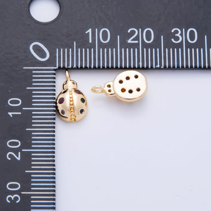 18K Gold Filled 12.5mm Multicolor Round CZ Dotted Ladybug Animals Pendant | AH-919