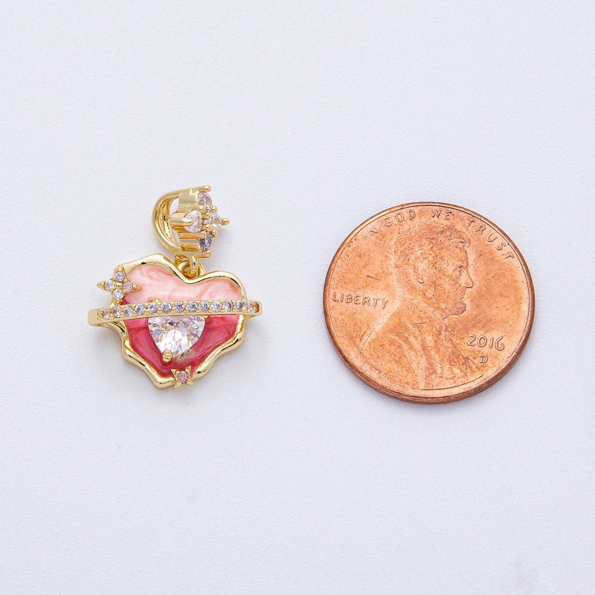 18K Gold Filled 12.5mm Pink Enamel Micro Paved CZ Heart Space Galaxy Pendant | AF1213