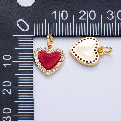 18K Gold Filled 12.5mm Red Enamel Micro Paved CZ Heart Charm | Charms-00420