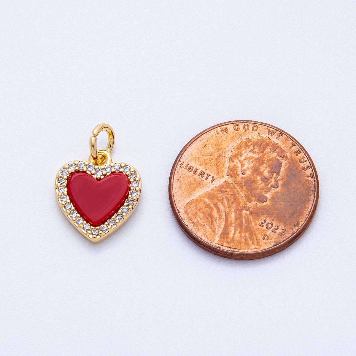 18K Gold Filled 12.5mm Red Enamel Micro Paved CZ Heart Charm | Charms-00420